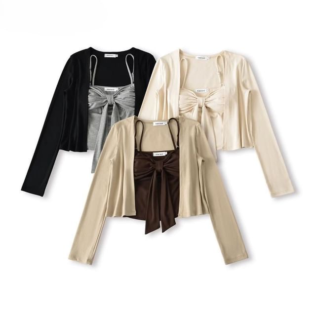 Hollahop-Set Plain Cardigan Camisole Top