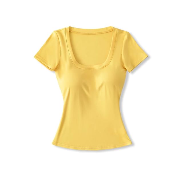 Hollahop-Short Sleeve Square Neck Plain Tee