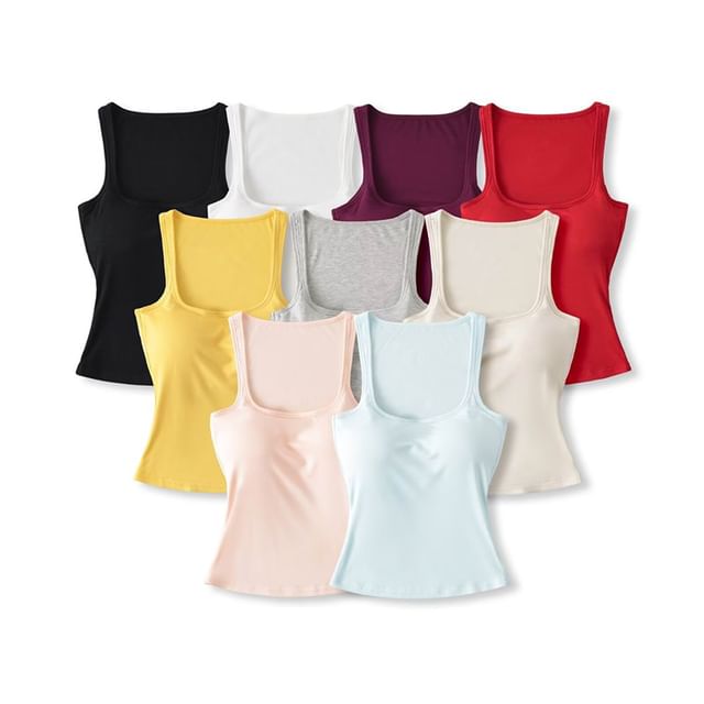 Hollahop-Sleeveless Scoop Neck Plain Tank Top