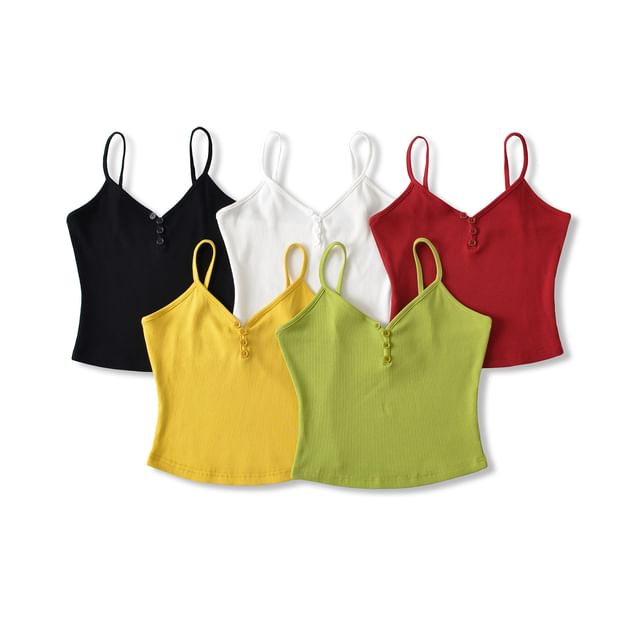 Hollahop-Spaghetti Strap V-Neck Plain Crop Camisole Top