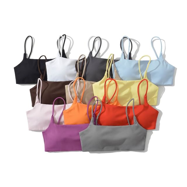 Hollahop-Square Neck Plain Padded Crop Camisole Top