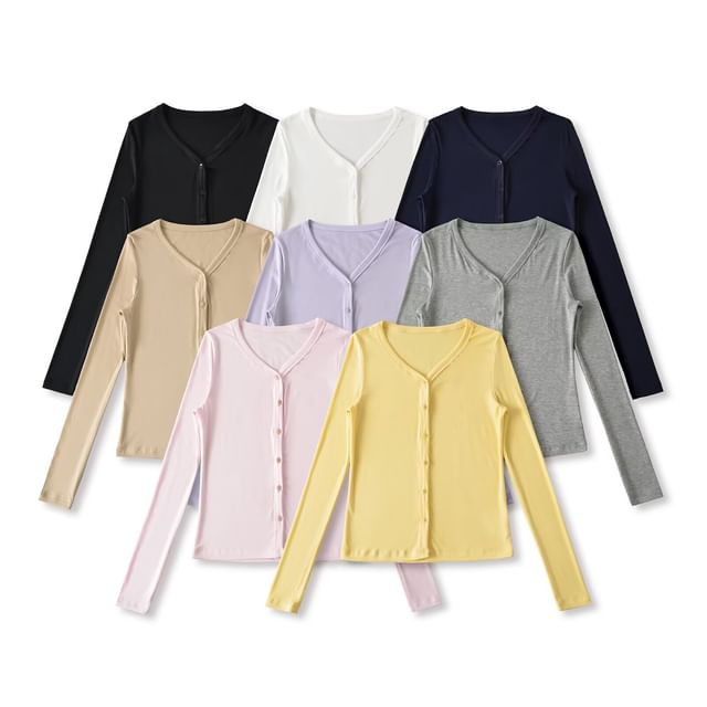 Hollahop-V-Neck Plain Cardigan