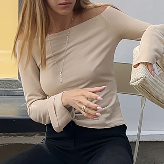 Honet-Bell Sleeve Off Shoulder Plain Top
