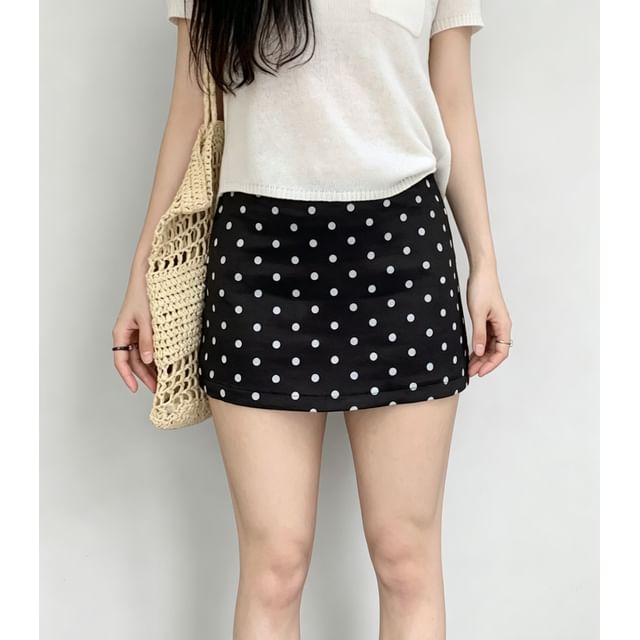 Honet-High Waist Polka Dot Mini Pencil Skirt