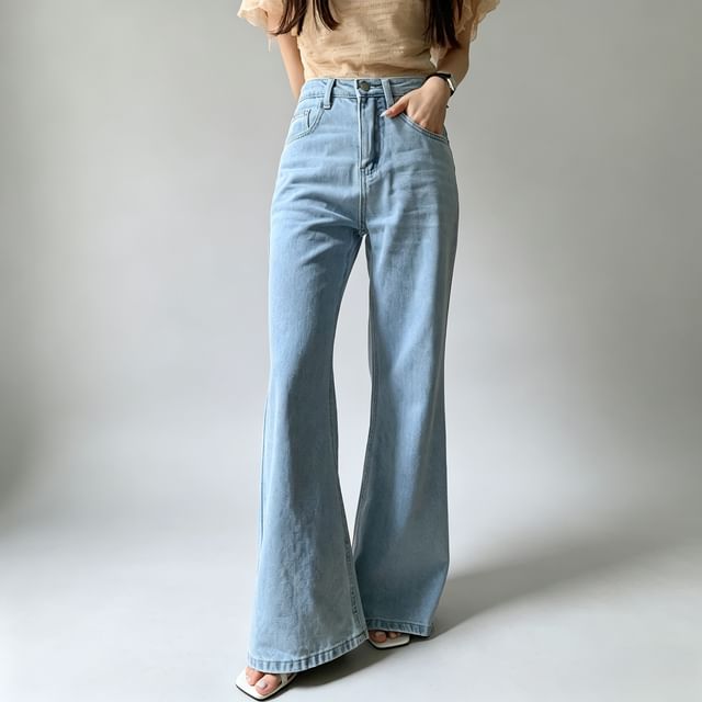 Honet-High Waist Washed Flared Jeans