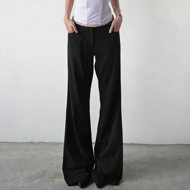 Honet-Low Rise Plain Flared Pants