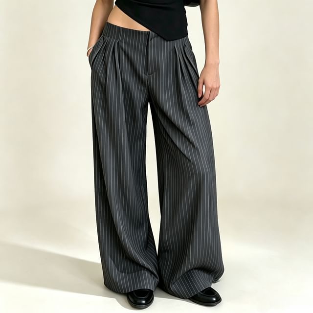Honet-Low Rise Striped Wide Leg Pants