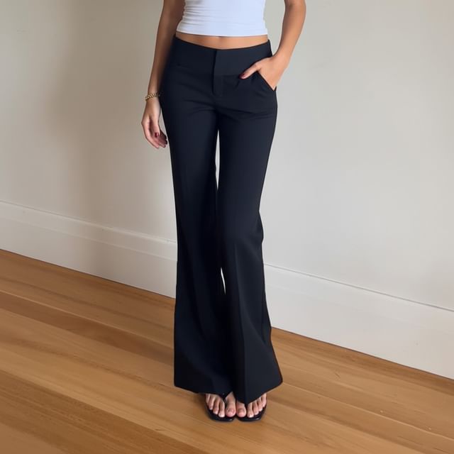 Honet-Mid Rise Plain Flared Dress Pants