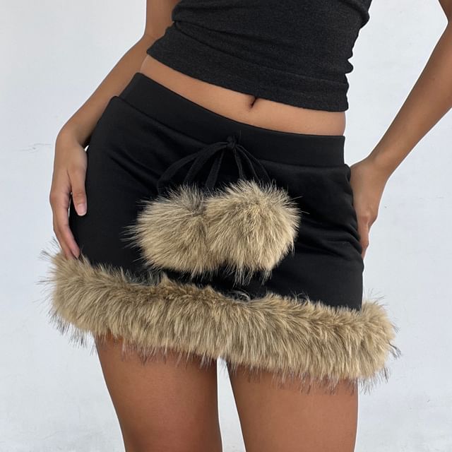 Back Rise Pom Honet - Mid Rise Pom Pom Fluffy Trim Mini Pencil Skirt | YesStyle