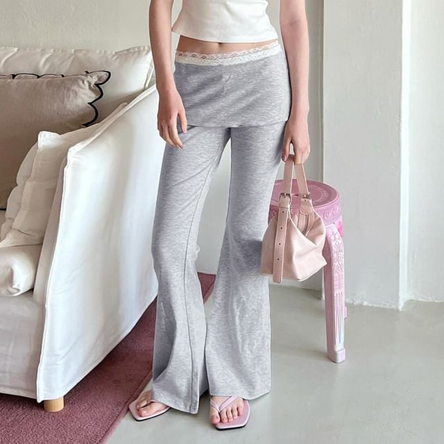 Honet-Mid Rise Skirt Overlay Flared Sweatpants
