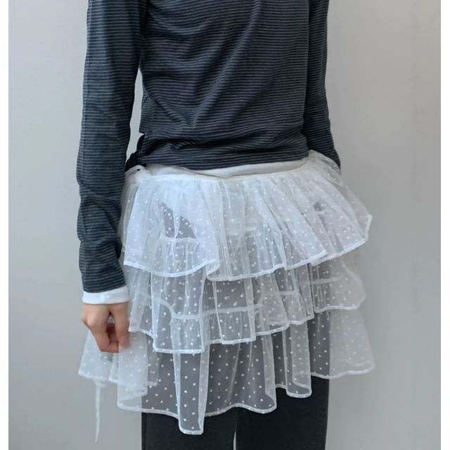 Honet-Polka Dot Ruffled Tiered Wrap Skirt