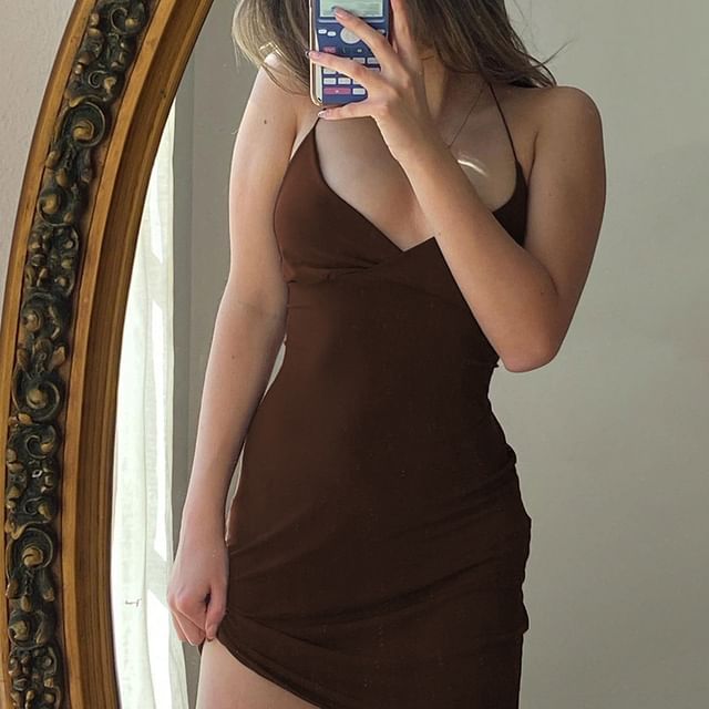 Honet-Spaghetti Strap Plain Mini Sheath Dress Plain Slit Panel Mesh Maxi A-Line Dress