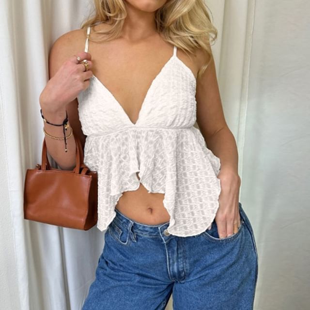 Honet-V-Neck Lace Asymmetrical Camisole Top