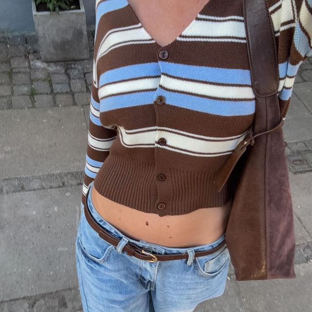 Honet-V-Neck Striped Cardigan