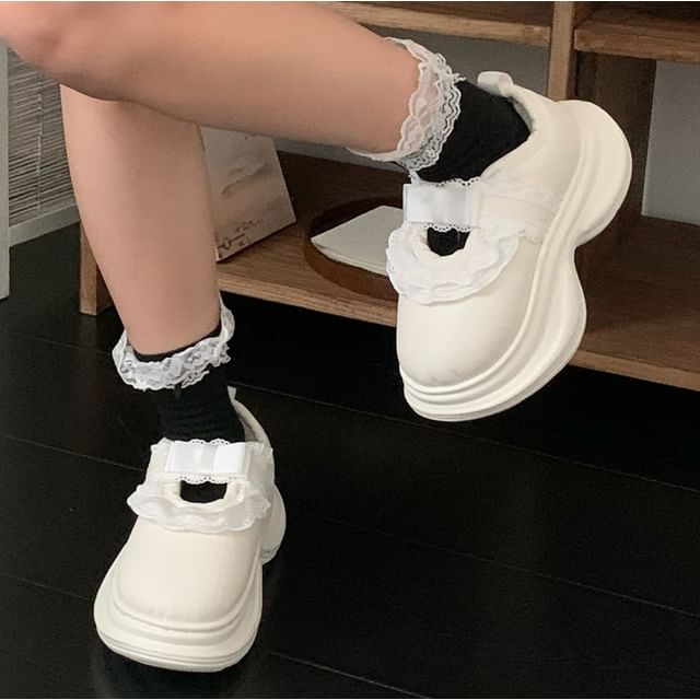 Honkizz-Lace Trim Platform Mary Jane Shoes