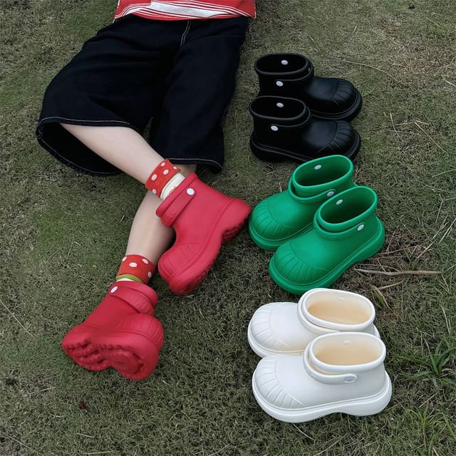 Honkizz-Plain Platform Rain Boots