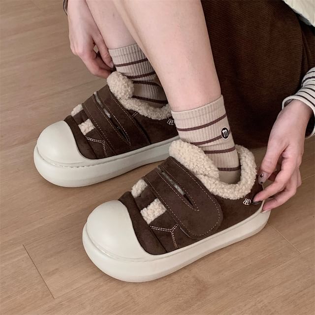 Honkizz-Platform Adhesive Strap Fleece-Lined Sneakers