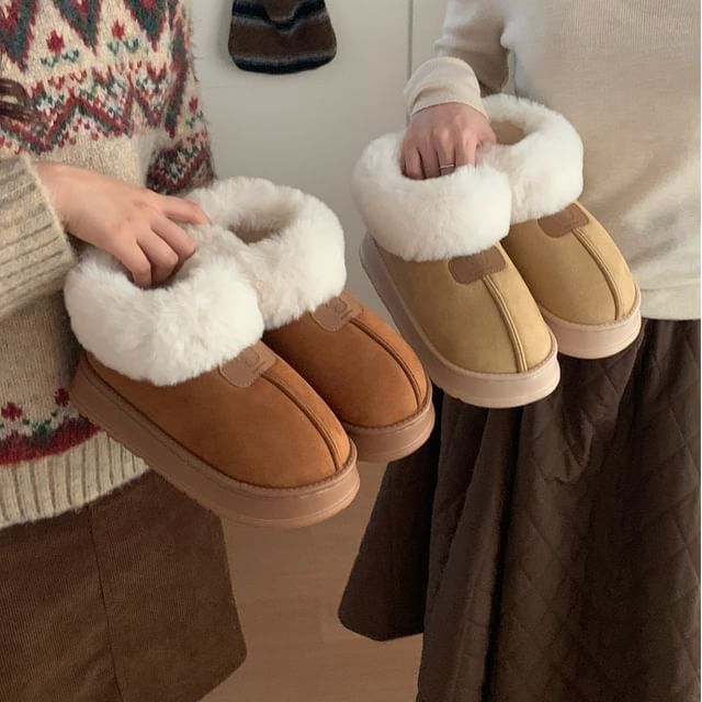 Honkizz-Platform Panel Fluffy Short Snow Boots