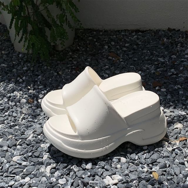Honkizz-Platform Wedge Plain Slide Sandals
