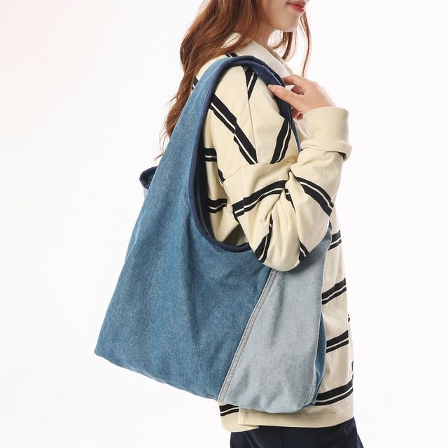 HOVERUP-Color Panel Denim Tote