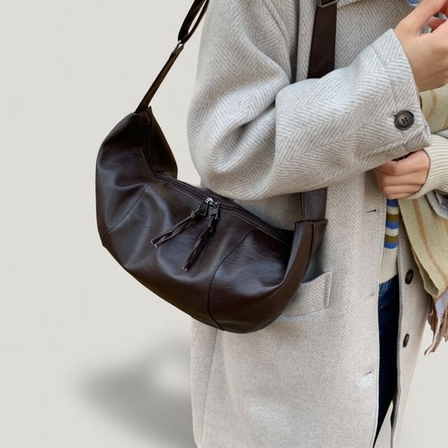 HOVERUP-Faux Leather Plain Shoulder Bag