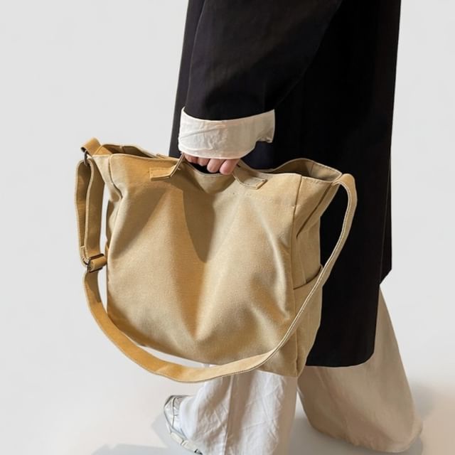 HOVERUP-Plain Canvas Crossbody Tote Bag