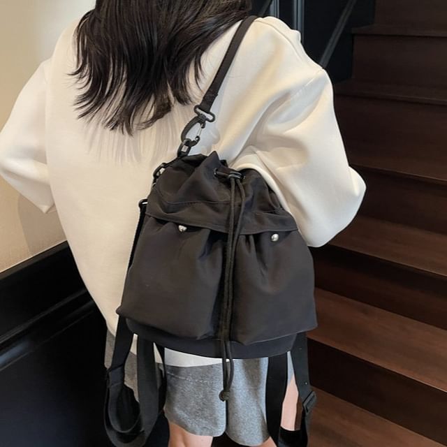 HOVERUP-Plain Drawstring Nylon Backpack