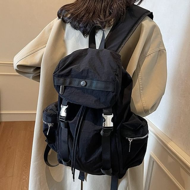 HOVERUP-Textile Buckled Flap Backpack