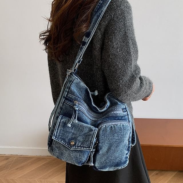 HOVERUP-Washed Denim Crossbody Bag