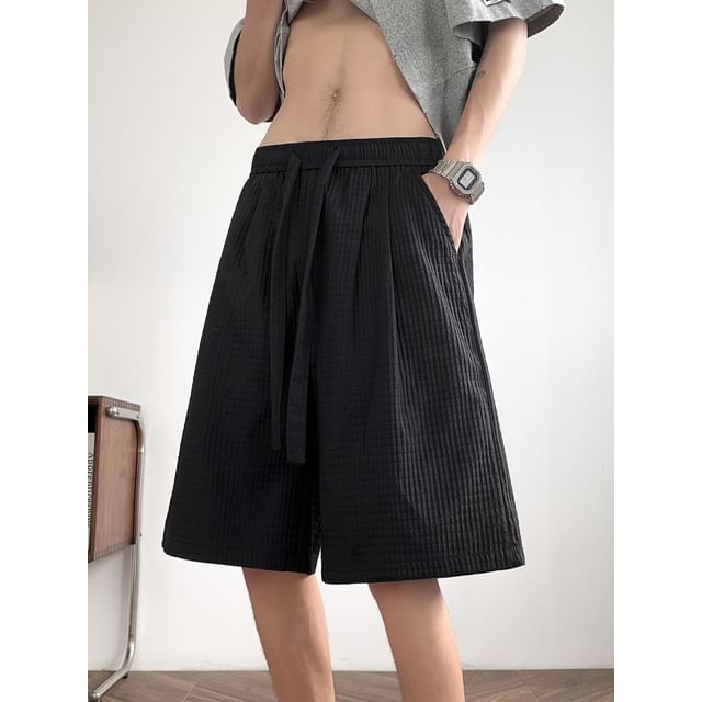 Hushgrain-Drawstring Waist Plain Wide Leg Shorts