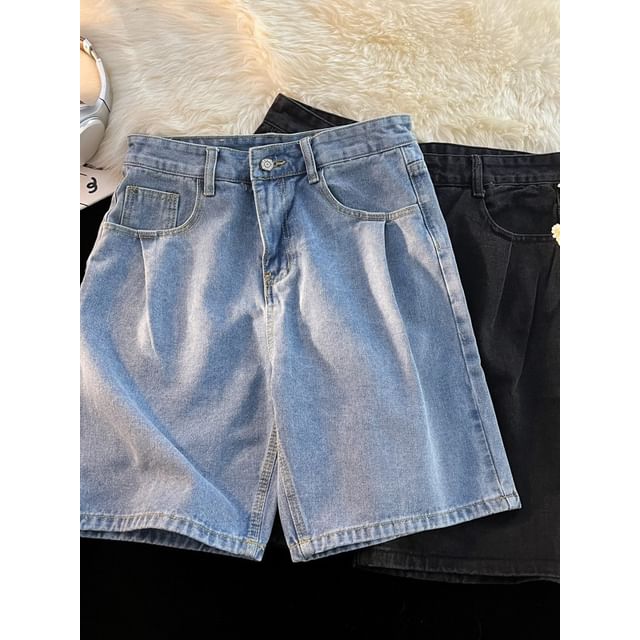Hushgrain-Mid Rise Washed Wide Leg Jorts