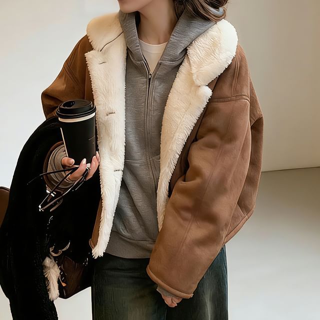 HYAKU-Collared Fleece-Lined Button-Up Jacket