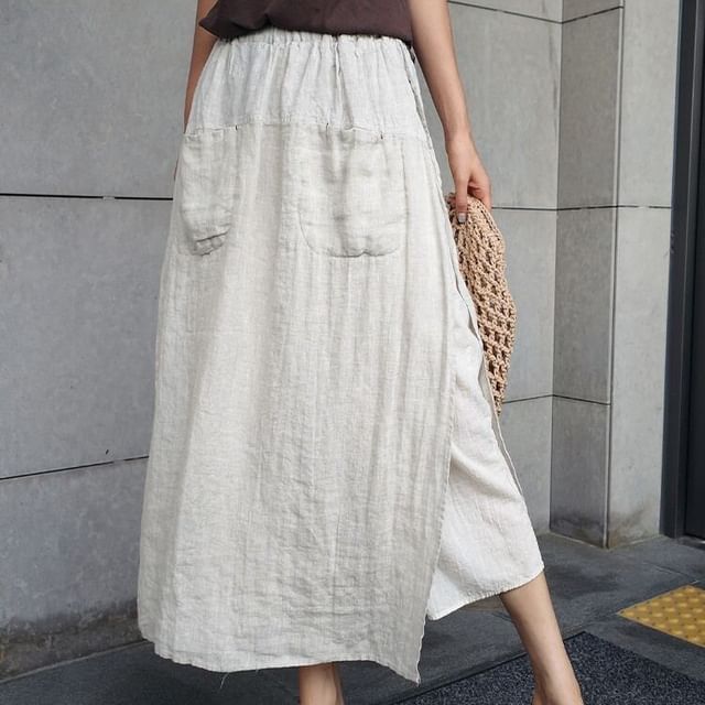 HYAKU-High Waist Plain Maxi A-Line Skort