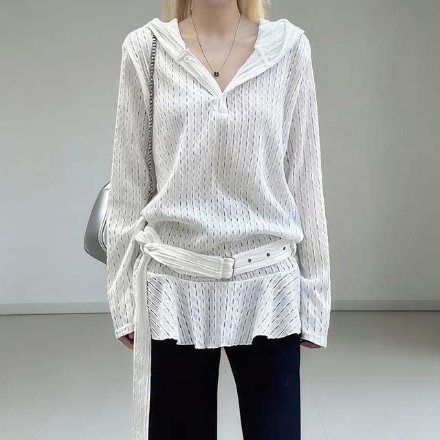 HYAKU-V-Neck Plain Perforated Hoodie