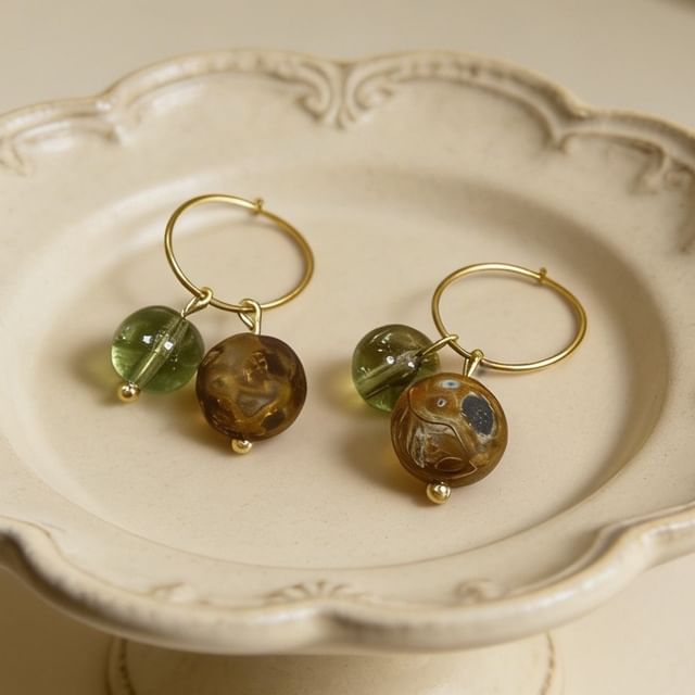 Hyeeun-Gemstone Bead Drop Hoop Earring