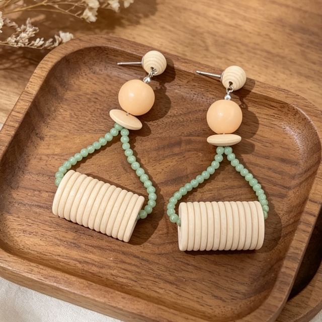 Hyeeun-Wooden Beaded Drop Earring