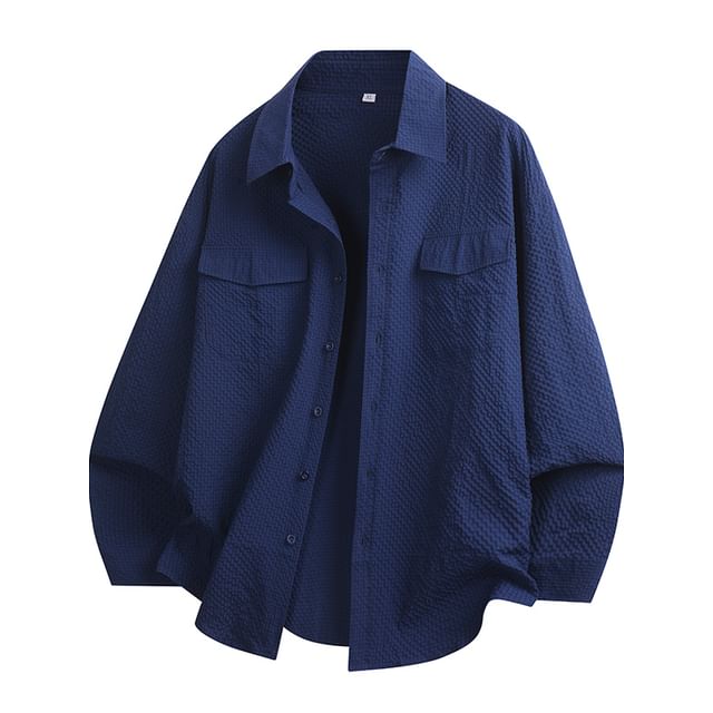 HypeFab-Long-Sleeve Button-Up Plain Textured Shirt
