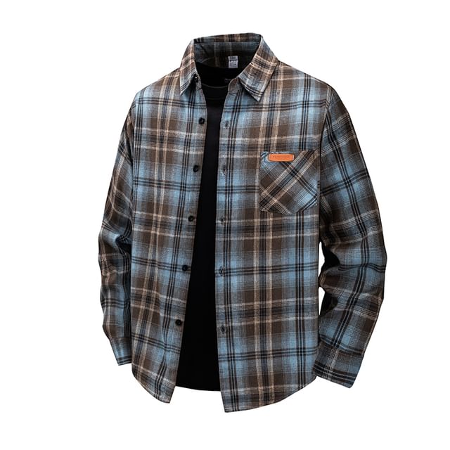 HypeFab-Long-Sleeve Plaid Button-Up Shirt