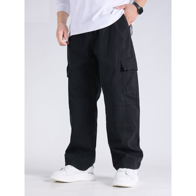 HypeFab-Mid Rise Plain Loose Fit Cargo Pants