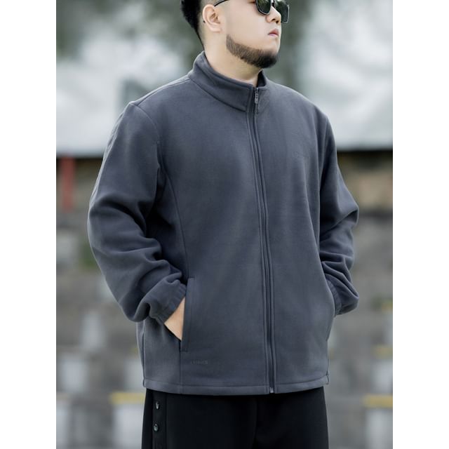 HypeFab-Plus Size Stand Collar Plain Zip Jacket