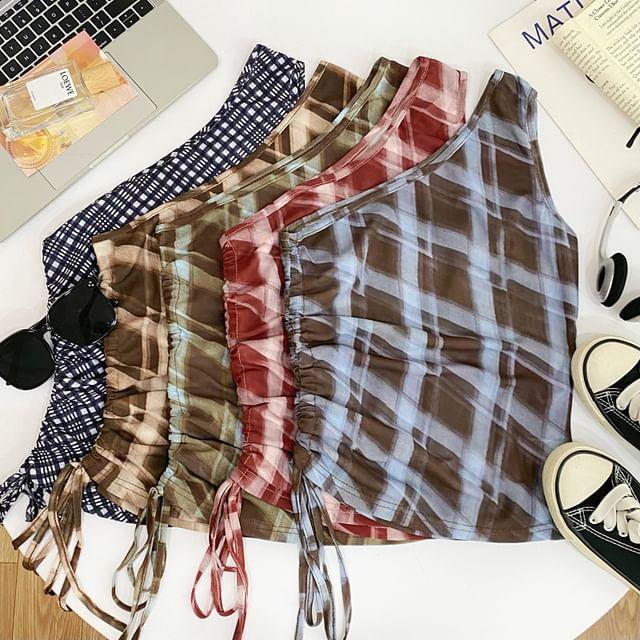 Iasia-Asymmetrical Plaid Tank Top