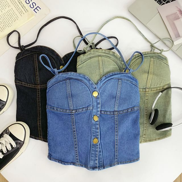 Iasia-Button Denim Camisole Top