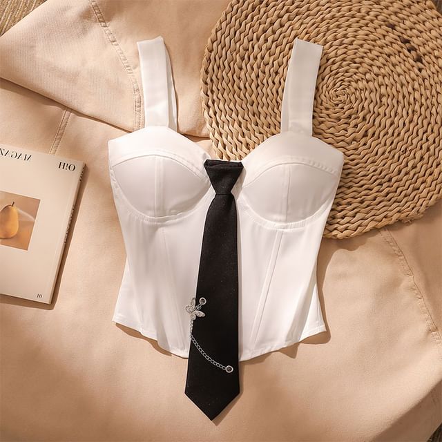 Iasia-Crop Bustier Top with Necktie