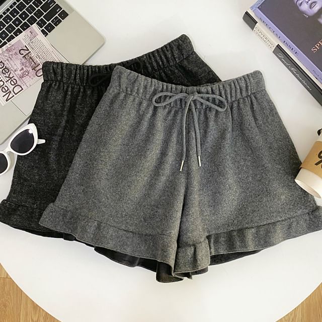 Iasia-Drawstring Waist Plain Wide Leg Shorts