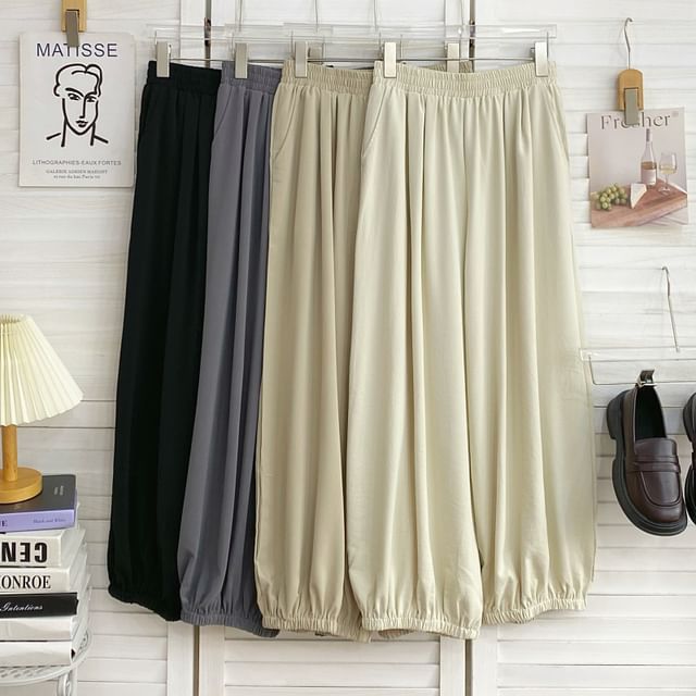Iasia-Elastic Waist Plain Harem Pants