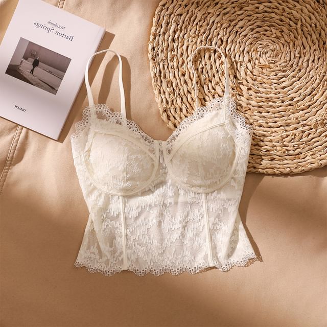Iasia-Embroidered Lace Trim Bustier Top