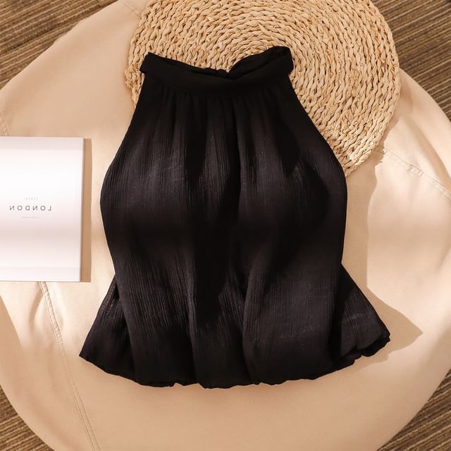 Iasia-Halter-Neck Plain Balloon Top