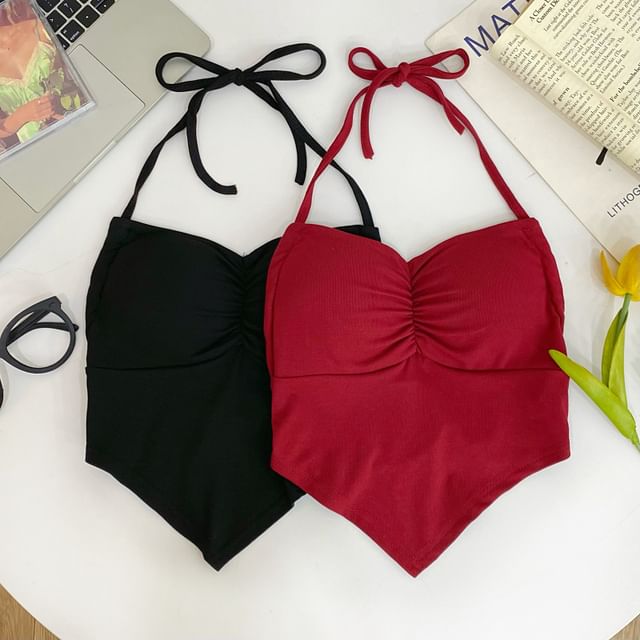 Iasia-Halter Neck Plain Crop Top