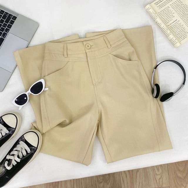 Iasia-High Rise Plain Wide Leg Pants