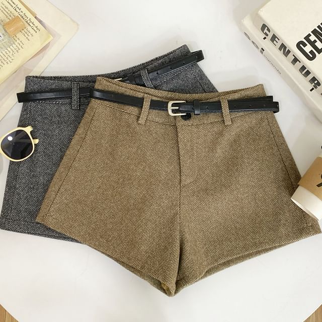 Iasia-High Waist Belted Wool Shorts